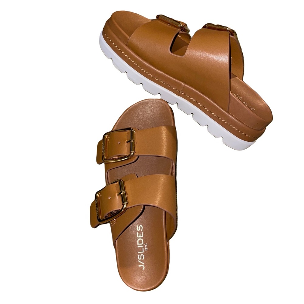 J/Slides NYC Leather Platform Sandals Size 6